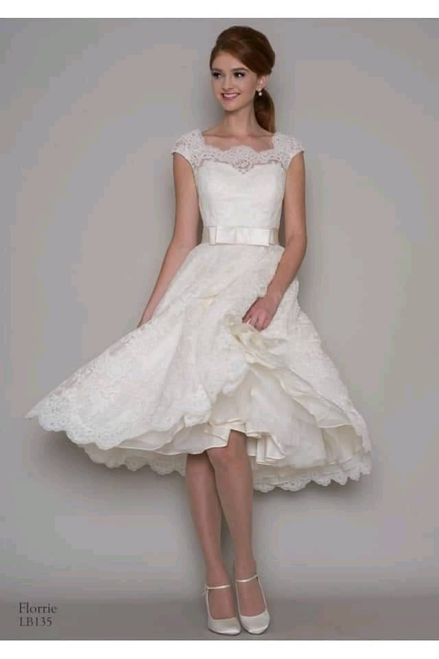 Cream Lace Tea Length Dress